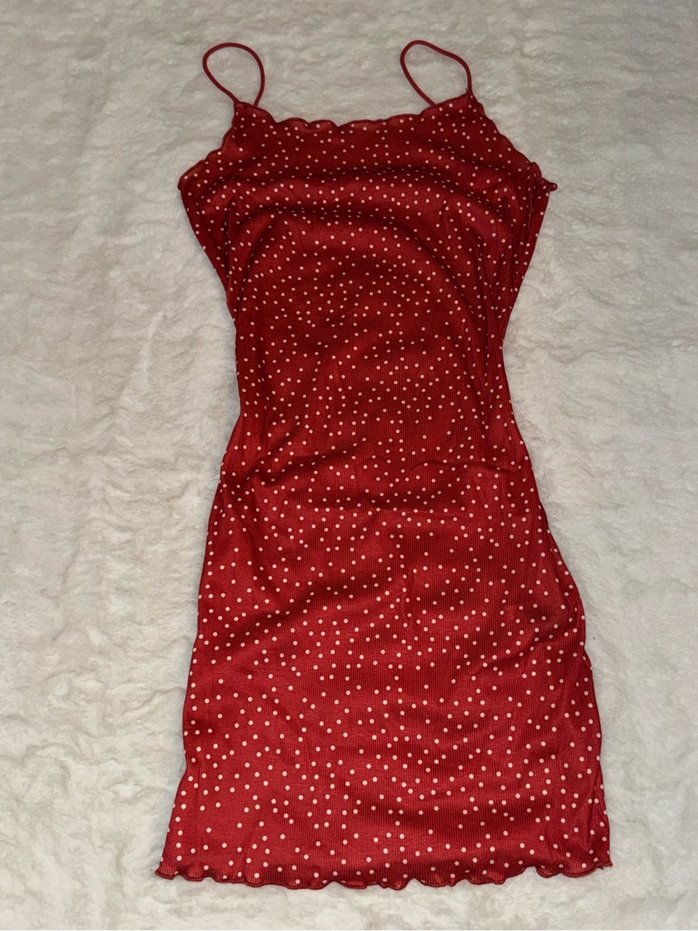 red and white polka dot mini dress